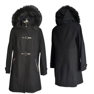 IVANKA TRUMP  Black Wool  Fur Hoodie Elegant Coat   Size 12